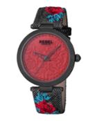 40mm Carroll Gardens Watch W/ Leather Strap, Red/black