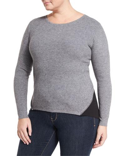 Mix Media Zip-back Sweater, Light Gray,