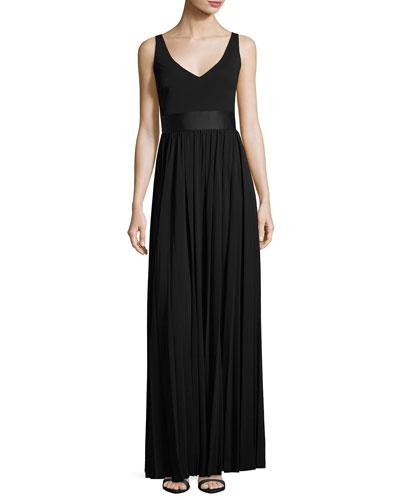 Sleeveless V-neck Gown, Black