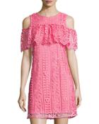 Cold-shoulder Lace Shift Dress, Watermelon