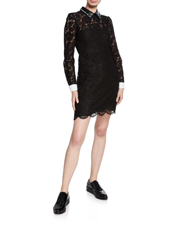 Scalloped Lace Sheath Dress W/