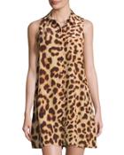 Mina Leopard-print Silk Shirtdress, Nude