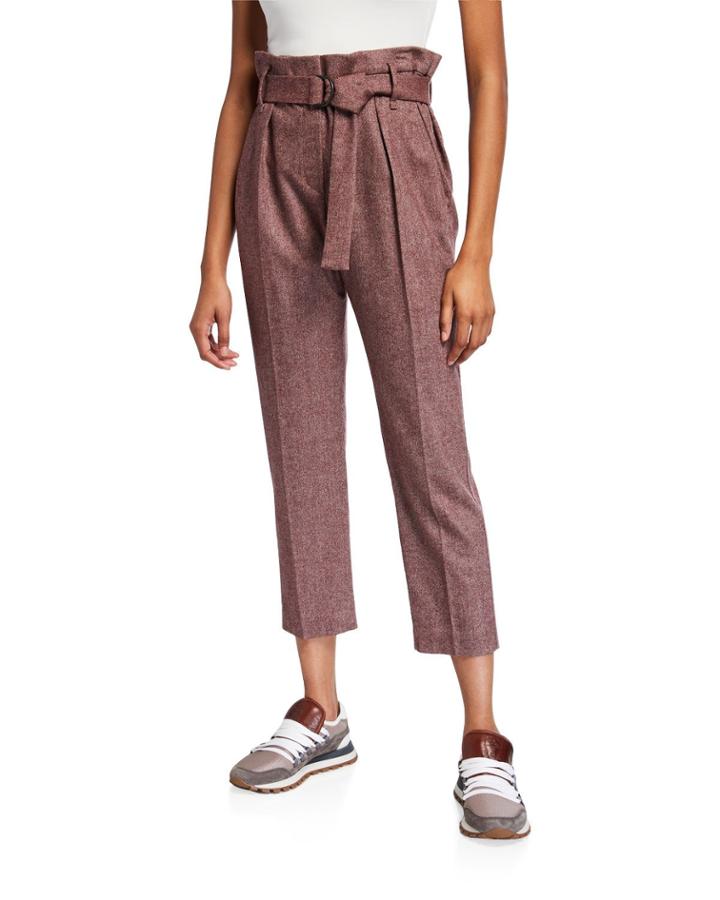Chevron High-waist Wool-blend Belted Pants