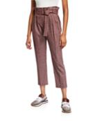 Chevron High-waist Wool-blend Belted Pants