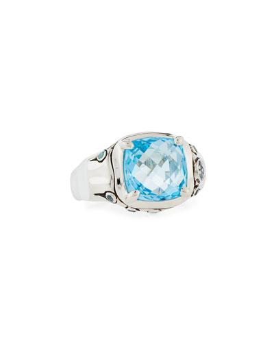 Batu Bamboo Sky Blue & Swiss Blue Topaz Cushion Ring,