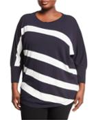 Dolman-sleeve Bicolor Striped Matte Crepe Sweater,