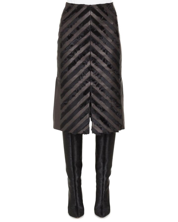 Lamb Fur & Napa Leather Chevron A-line