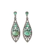 Emerald Dangle Earrings W/ Diamonds