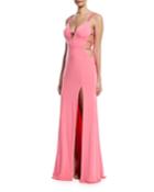 Strappy Plunging-neck High-slit Gown