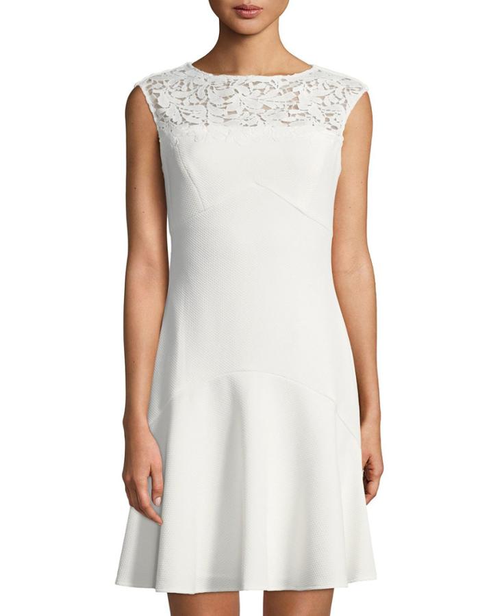Lace-yoke Cap-sleeve Dress
