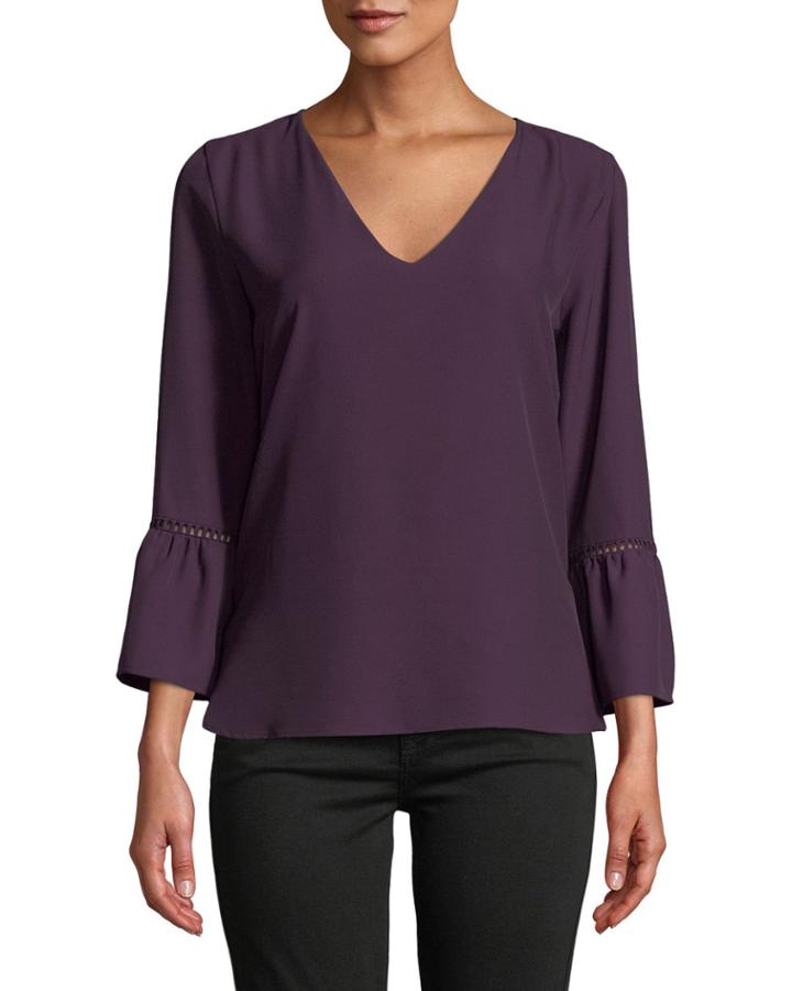 Bell-sleeve V-neck Blouse W/