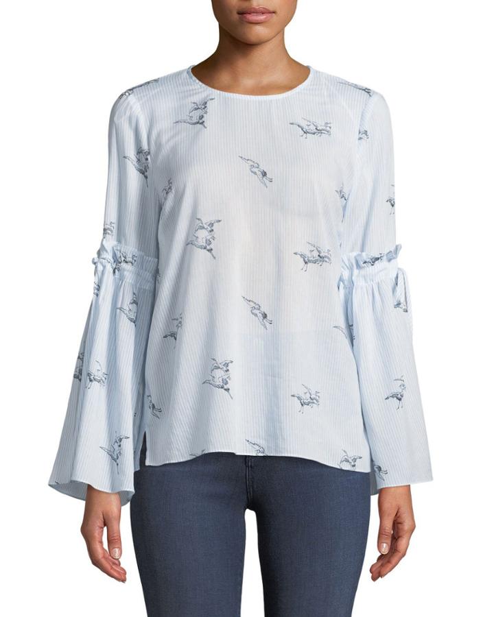 Birdy-striped Bell-sleeve Blouse