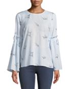 Birdy-striped Bell-sleeve Blouse