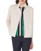 Open-front Placed-stripe Double-face Cashmere-knit Cardigan