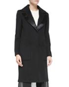 A.b.s. Wool Coat W/ Leather-trim & Chiffon Hem, Black, Women's,