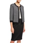 Medallion Knit Jewel-neck 3/4-sleeve Zip-front Cardigan
