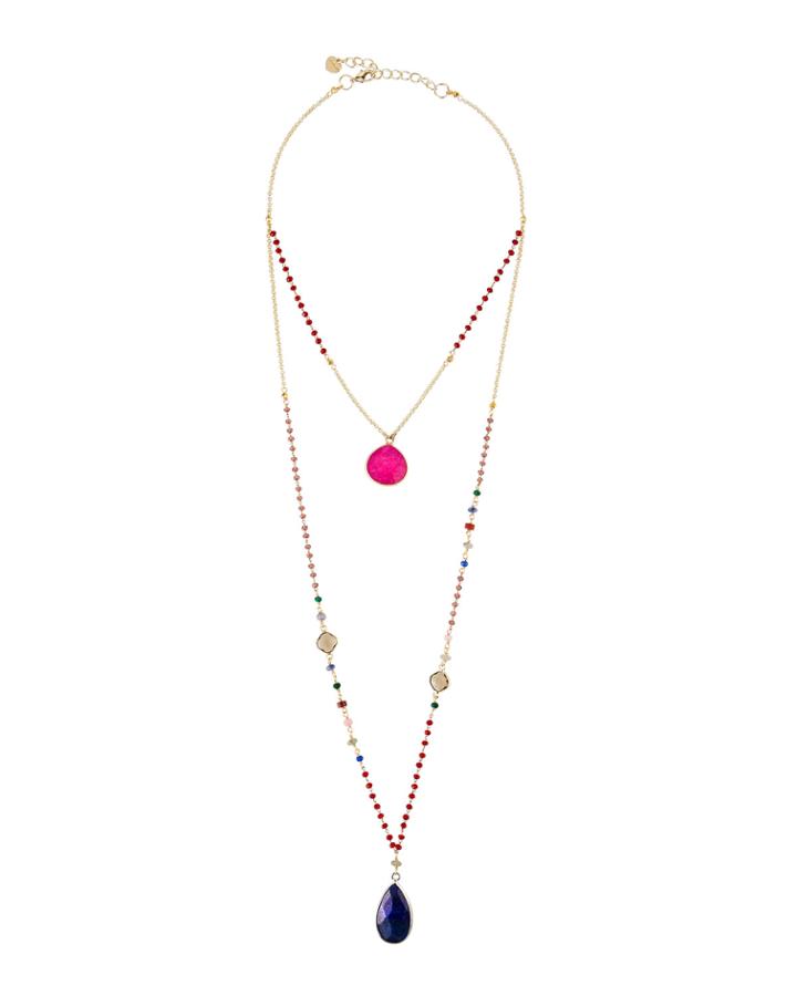 2-chain Stone Pendant Necklace