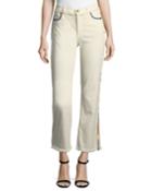 High-rise Straight-leg Raw-hem Denim Jeans W/ Multicolor Trim