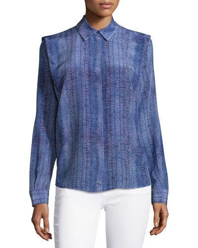 Lizard-print Long-sleeve Blouse, Purple