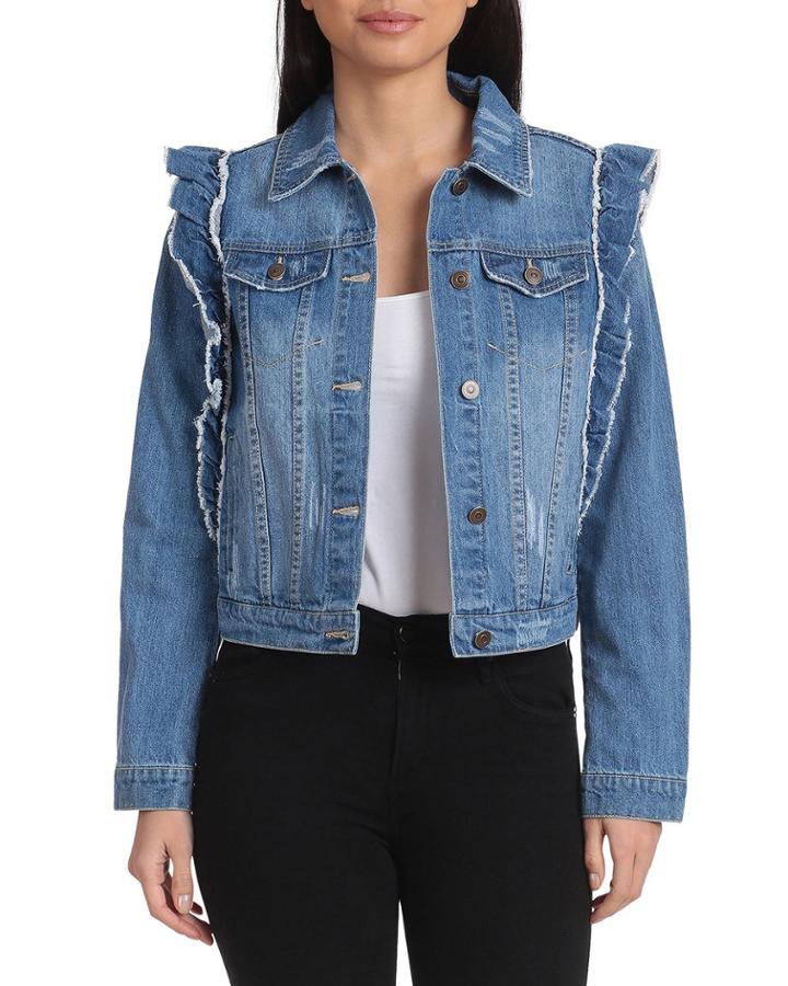 Ruffle Trim Denim Jacket