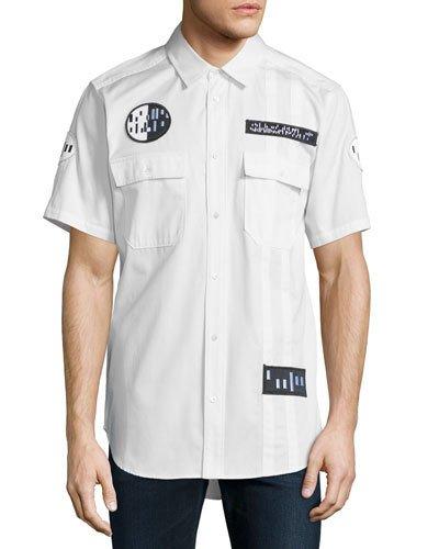 Button-down Short-sleeve Shirt With Patches, White/black