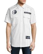 Button-down Short-sleeve Shirt With Patches, White/black