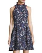 High-neck Jacquard Fit-and-flare Dress