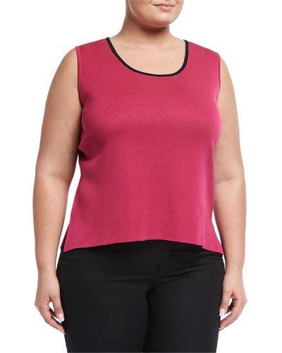 Contrast-trim Scoop-neck Knit Tank, Rose,