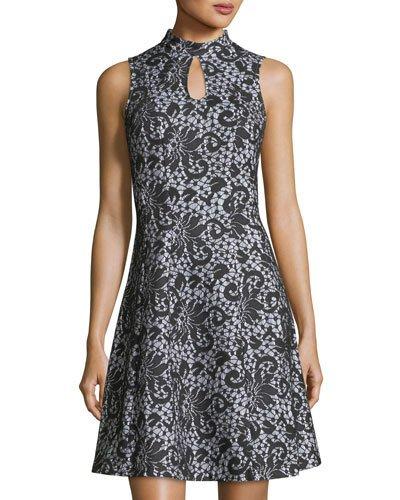 Sleeveless Keyhole Lace-print Dress