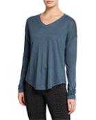 Rib-trim V-neck Long-sleeve Tee