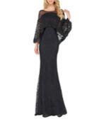 Off-the-shoulder Cape Overlay Lace Trumpet Gown
