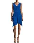 Sleeveless Asymmetric Draped Tank Dress, Cobalt