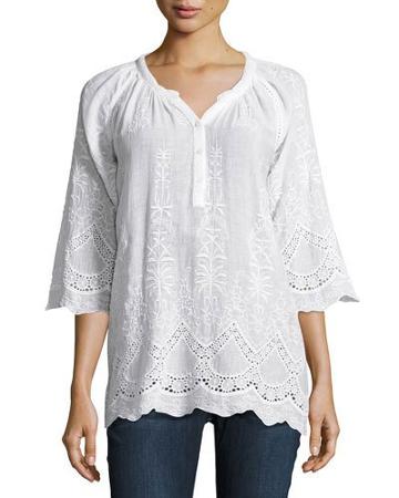 Fleur Spring Eyelet Tunic, White