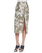 Brushstroke-print Midi Wrap Skirt, Army