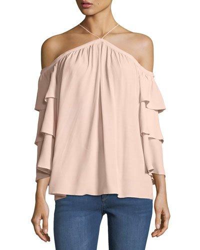 Ruffle-tiered Cold Shoulder Blouse