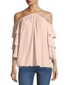 Ruffle-tiered Cold Shoulder Blouse
