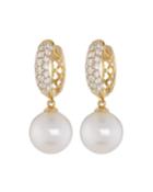 18k Diamond & 12mm Pearl Drop Earrings