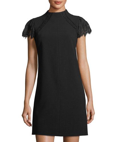 Lace-cap-sleeve Crepe Dress