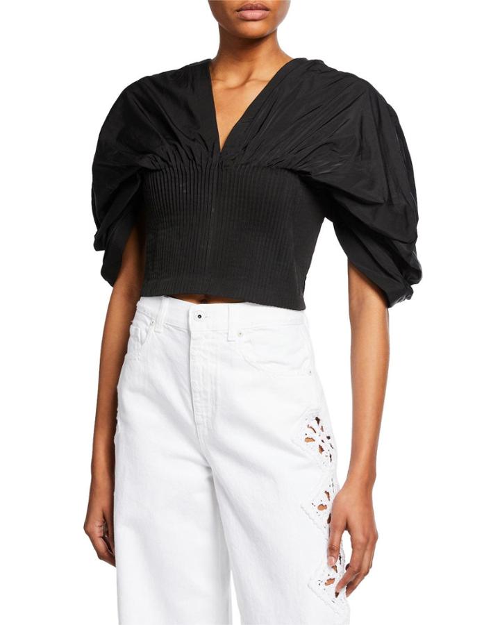 Dropped Sleeve Ruched Taffeta Bustier Top