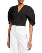 Dropped Sleeve Ruched Taffeta Bustier Top