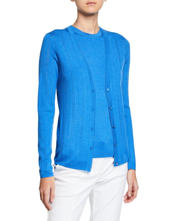Fine-gauge Pointelle Rib Knit Cardigan