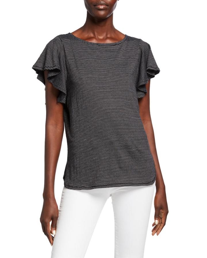 Striped Textured Flutter Sleeve Knit Top