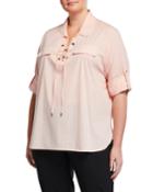 Plus Size Striped Lace-front Tunic