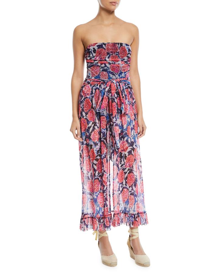 Single-layer Wrap Rose-print Pareo Coverup