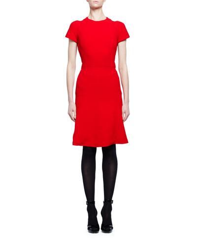 Short-sleeve Crewneck Flare-hem Dress