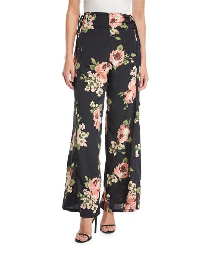 Floral-print Wide-leg Pants