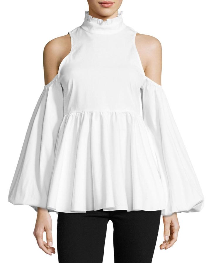 Cold-shoulder Ruffle Top, White