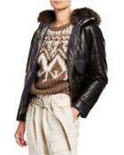 Reversible Quilted Leather Jacket With Fur Hood