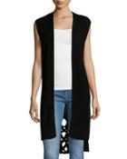 Laced-back Long Knit Vest, Black