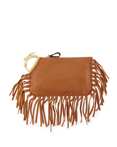 Zodiac Fringe Clutch Bag, Tan